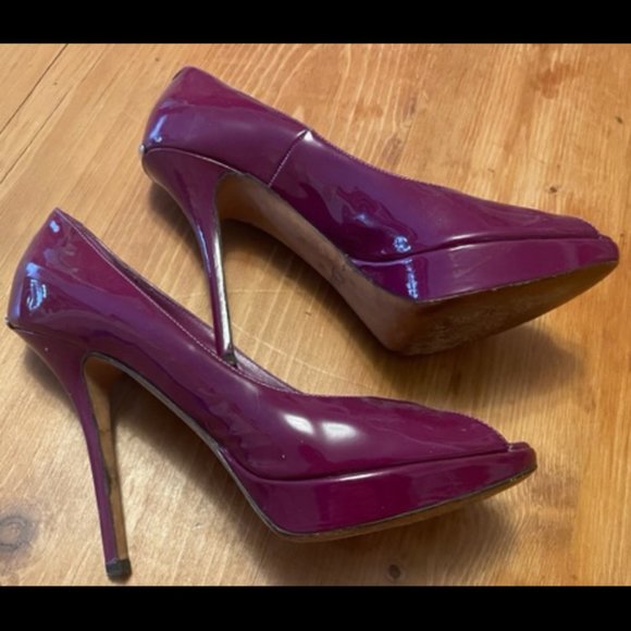 Christian Dior Peep Toe Pumps Patent Purple Leather Size 38 - Picture 3 of 5